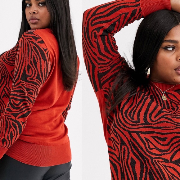 Junarose Plus animal print sweater - red/black - Picture 2 of 13